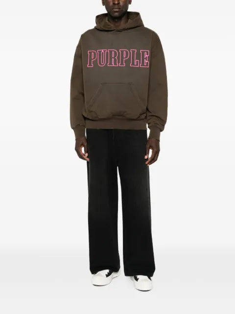 Purple Brand logo-print distressed cotton hoodie