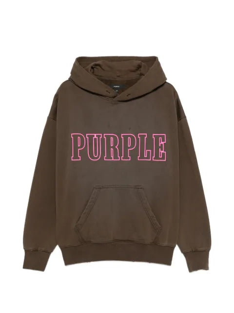 Purple Brand logo-print distressed cotton hoodie